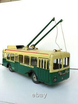 JOUSTRA TROLLEY-BUS GARE-MAIRIE REF 444 TÔLE LITHOGRAPHIÉE LG 40 cm 1955