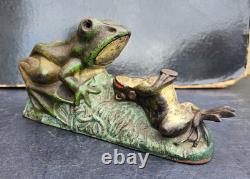 J & E Stevens Ancien Jouet Grenouilles Tirelire Fonte USA Two Frogs Bank 1880