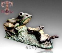 J & E Stevens Ancien Jouet Grenouilles Tirelire Fonte USA Two Frogs Bank 1880
