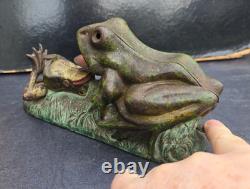 J & E Stevens Ancien Jouet Grenouilles Tirelire Fonte USA Two Frogs Bank 1880