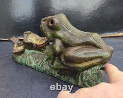 J & E Stevens Ancien Jouet Grenouilles Tirelire Fonte USA Two Frogs Bank 1880