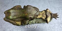J & E Stevens Ancien Jouet Grenouilles Tirelire Fonte USA Two Frogs Bank 1880