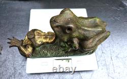 J & E Stevens Ancien Jouet Grenouilles Tirelire Fonte USA Two Frogs Bank 1880
