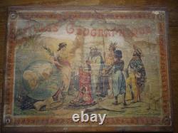 Jeu Ancien 48 Cubes en Bois Atlas Géographique XIXème Complet