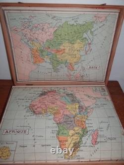 Jeu Ancien 48 Cubes en Bois Atlas Géographique XIXème Complet