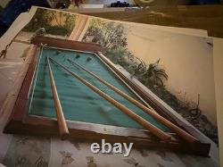 Jeu Ancien Billard De Table À Cadre Pliable Dans Sa Boîte En Bois Années 30