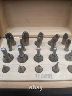 Jeu ancien d'endouilloirs d'horloger Coffret bois Outillage ancien