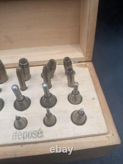 Jeu ancien d'endouilloirs d'horloger Coffret bois Outillage ancien