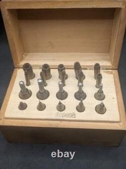 Jeu ancien d'endouilloirs d'horloger Coffret bois Outillage ancien