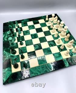 Jeu d'échecs ancien complet Échiquier en malachite 36,5 x 36,5 cm vintage Jeu d'échecs ancien complet Échiquier en malachite 36,5 x 36,5 cm vintage