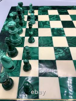Jeu d'échecs ancien complet Échiquier en malachite 36,5 x 36,5 cm vintage Jeu d'échecs ancien complet Échiquier en malachite 36,5 x 36,5 cm vintage