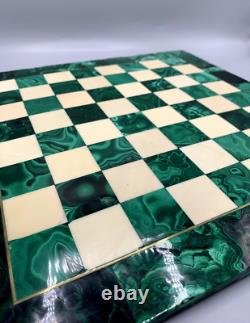Jeu d'échecs ancien complet Échiquier en malachite 36,5 x 36,5 cm vintage