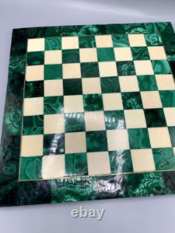 Jeu d'échecs ancien complet Échiquier en malachite 36,5 x 36,5 cm vintage