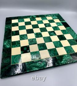 Jeu d'échecs ancien complet Échiquier en malachite 36,5 x 36,5 cm vintage