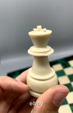 Jeu d'échecs ancien complet Échiquier en malachite 36,5 x 36,5 cm vintage