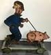Jouet Ancien En Fer Paysan Normand Gardien De Cochon 1920 Jeu A Tirer Vintage