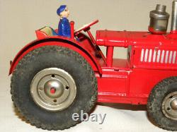 Jouet Ancien En Tole Ferme Tracteur Mecanique Vintage Tin Toy Farm Tractor Gama