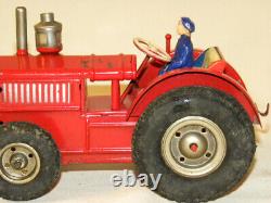 Jouet Ancien En Tole Ferme Tracteur Mecanique Vintage Tin Toy Farm Tractor Gama