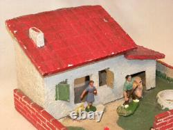 Jouet Ancien Ferme En Bois Et Composition Avec Animaux Durso Elastolin Chialu Nb