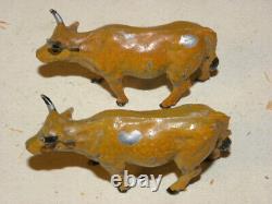 Jouet Ancien Ferme Plomb Creux Attelage Fermier Faucheuse Tiree Par 2 Boeuf Cs