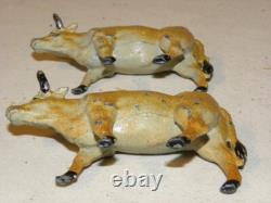 Jouet Ancien Ferme Plomb Creux Attelage Fermier Faucheuse Tiree Par 2 Boeuf Cs