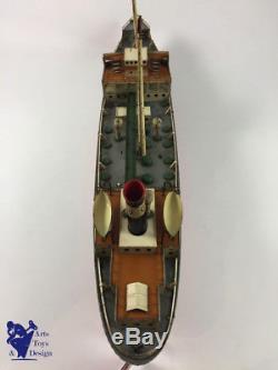 Jouet Ancien Fleischmann Bateau Tanker Esso Mecanique 50cm 1950 Tin Boat Wind Up