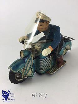 Jouet Ancien Gama 126 Moto Mecanique Wind Up Police Tin Motorcycle C. 1950 17 CM