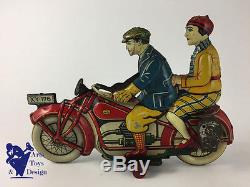 Jouet Ancien Gely Grande Moto Mecanique Clockwork Motorcycle C. 1920 22cm