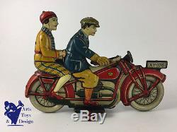 Jouet Ancien Gely Grande Moto Mecanique Clockwork Motorcycle C. 1920 22cm