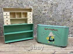 Jouet Ancien Grande Epicerie Marchand Légumes Ensemble 3 Meubles Bois 1950's