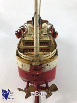 Jouet Ancien Jep Bateau Mecanique Paquebot Ile De France Vers 1930 Tin Liner