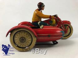Jouet Ancien Jml Moto Side Car Mecanique Wind Up Tin Toy Motorcycle C. 1940 20 CM