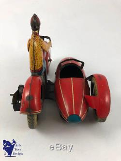 Jouet Ancien Jml Moto Side Car Mecanique Wind Up Tin Toy Motorcycle C. 1940 20 CM