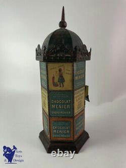 Jouet Ancien Kiosque Menier Distributeur Chocolats Tirelire Vers 1900 H26cm