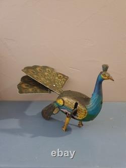 Jouet Ancien Mécanique Paon Marque Alps
