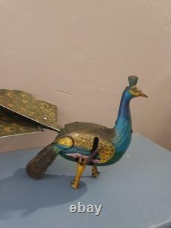 Jouet Ancien Mécanique Paon Marque Alps