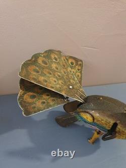 Jouet Ancien Mécanique Paon Marque Alps