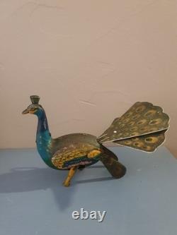 Jouet Ancien Mécanique Paon Marque Alps