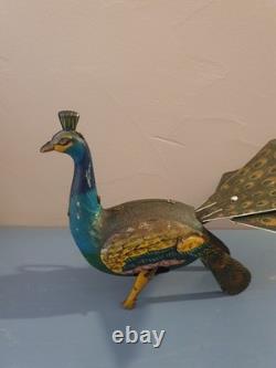 Jouet Ancien Mécanique Paon Marque Alps
