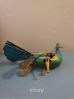 Jouet Ancien Mécanique Paon Marque Alps