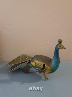 Jouet Ancien Mécanique Paon Marque Alps