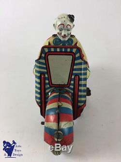 Jouet Ancien Mettoy Moto Mecanique Wind Up Clown Circus Tin Motorcycle C. 1950