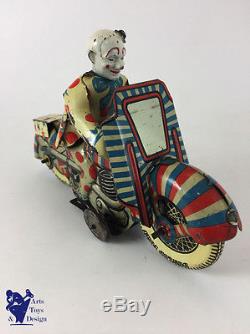 Jouet Ancien Mettoy Moto Mecanique Wind Up Clown Circus Tin Motorcycle C. 1950
