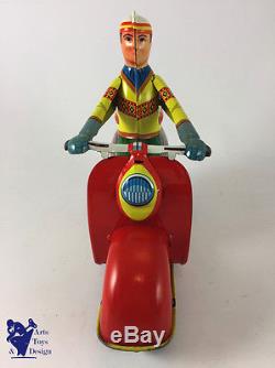 Jouet Ancien Technofix Ge 292 Scooter Friction Tin Toy Motorcycle C. 1950 21cm