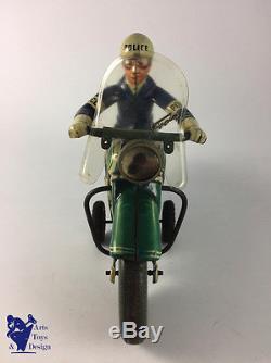 Jouet Ancien Tippco Tco 598 Friction Tin Toy Police Motorcycle C. 1950 29cm