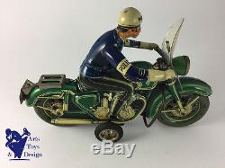 Jouet Ancien Tippco Tco 598 Friction Tin Toy Police Motorcycle C. 1950 29cm