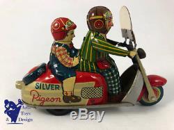 Jouet Ancien Tole Japan Marusan Baby Scooter Silver Pigeon Friction Tin Toy