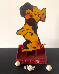 Jouet Jeu Ancien Art Forain Passe-boules Chien En Bois Peint Au Pochoir