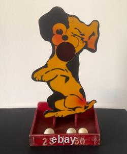 Jouet Jeu Ancien Art Forain Passe-boules Chien En Bois Peint Au Pochoir
