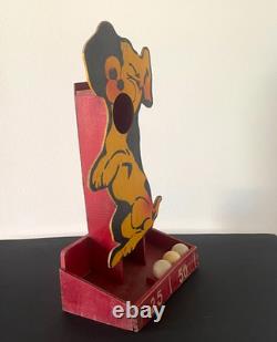 Jouet Jeu Ancien Art Forain Passe-boules Chien En Bois Peint Au Pochoir